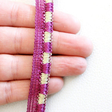 Mauve And Silver Thread Lace Trim, 13mm wide, Piping Cord Insertion Piping